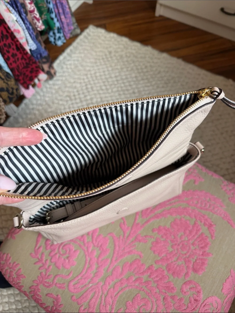 kate spade Pale Pink Pebbled Leather Foldover Clutch with Gold Hardware